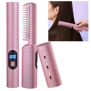 Brushes Portable Hair Straightener 1500mAh Straightening Curling Brush Lazy Straightener Portable Mini Hair Straightener for Home Travel