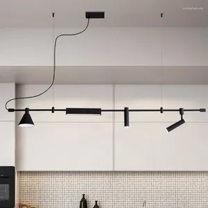 Kronleuchter Nordic Designer LED Kronleuchter Spot hell Schwarz für Tisch Essküchenstangen Anhänger Lampe Home Decor Lighting Suspension Fixture