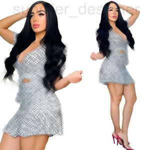 Women's Swimwear designer J2634 Summer Sexy V-neck Short Sleeve+Ruffle Edge Wrapped Hip Skirt Set QY2L