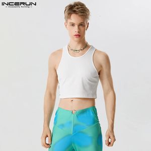 INCERUN Tops American Style Mens Side Love Circle Design Waistcoat Casual Streetwear Solid Simple Cropped Tank S-5XL 240419