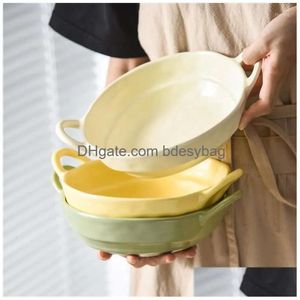 Matte Ear Salad Two Bowls Bowl Irregar Ceramic Large Serving Plate Simple Tableware Drop Delivery Home Garden Kitchen Dining Bar Dinn Dhphw