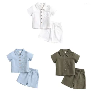 Clothing Sets 2024 2Pcs Little Boys Outfit Toddler Summer Lapel Short Sleeve Shirt Pants Set For Outdoor Traveling Camping Relaxing