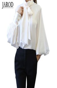 2017 Pure White Bow Blouse Szyfonowa Kobiet Kobieta biurowa Bluzki Lantern Sleeve Blusas Femininas Formal Ladies Tops2868733