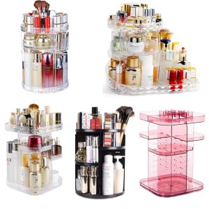 BINS 360 grader roterande kosmetisk lagringslåda Makeup Organiser Lipstickhållare Transparent Crystal Display Stand stor kapacitet