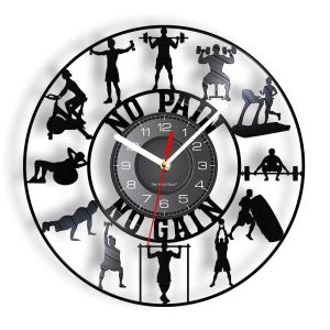 Clocks Bodybuilding Kettlebell GYM Sign Wall Clock Weightlifting Workout Vinyl Record Wall Clock Exercise Inspirational Wall Watch Gift