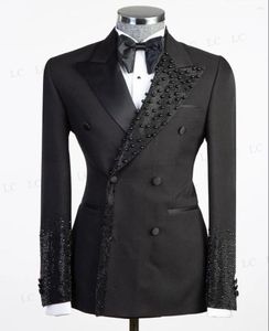 الرجال للرجال الكلاسيكية Crystalmen 2 قطع السراويل السترة مزدوجة Beadings Beadings Diamonds Prom Tuxedo Wedding Groom Plus Size Made Made
