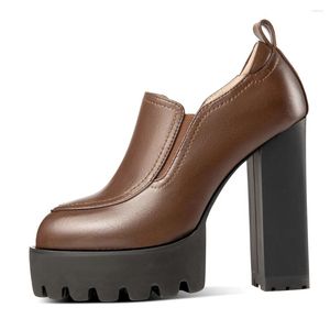 Vestido sapatos 2024 Moda Mulheres bombas de luxo Spring Autumn Sexy Leather Platform Ladies Super High Heels Designer Black Brown