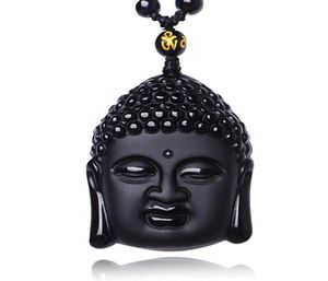Уникальный натуральный черный обсидианский резной будду ожерелье по благословению для мужчин