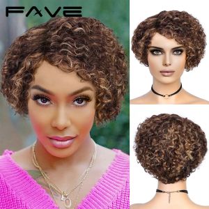 Wigs FAVE Short Pixie Cut Wig Human Hair Brazilian Curly Human Hair Wigs Women Remy Side Part Glueless Wig Human Hair Ready to Wear