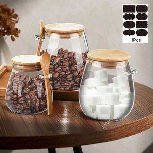 Storage Bottles Jars Glass jar coffee large capacity transparent food storage room sealed container with spoon lid sugar tea kitchen H240425