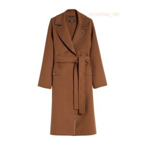 Designerrockar Cashmere Coats Luxury Coats Max Maras Womens Coat med ett kapell och en liten nagelekoration Midjeband Öppet och stäng ullrock