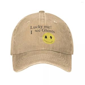 Ball Caps Lucky Me I See Ghosts Trucker Hat Merchandise Vintage Distressed Denim Kanye West Casquette Dad For Men Women Adjustable