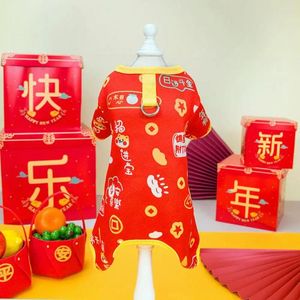 Dog Apparel Festive Jackets Chinese Year Costume Warm Pet Jumpsuit With Cartoon Pattern Traditional For Weather