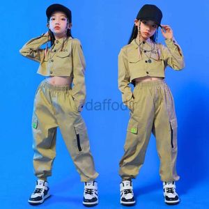 Bühne Wear Kids Fashion Jazz Dancewear Street Dance Wear Outfits Tanzkleidung Hip Hop Kostüme für Mädchen T -Shirt Hosen Mantel Langarm D240425