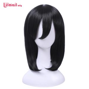 Wigs LEBAIL WIG MIKASA Ackerman Cosplay Wigs Short Black Straight Bob Wig Wig Resistente Calco Resistente Capelli sintetici Halloween