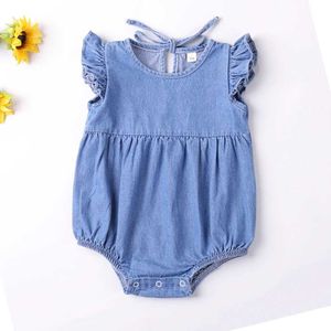 Rompers Baby Girls Rompers Toddler Ruffles Romper Cotton Denim Fly Sleeveless Summer Bodysuit Sunsuit Outfits Newborn Infant Jumpsuit H240425