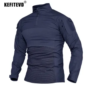 Camadas kefitevd camisa tática masculina de combate de manga longa de manga comprida