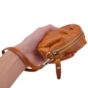 Depolama çantaları Şık deri torbalar para fermuar torbası seyahat eden küçük cüzdan kimliği tutucu kahverengi