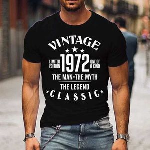 Erkek Tişörtleri Vintage 1972 Man Mit Efsanesi Erkek Tişört Açık Hava Sporları Top Womens Rahat O boyun boyunlu Kısa Kollu Kuru Tees T240425