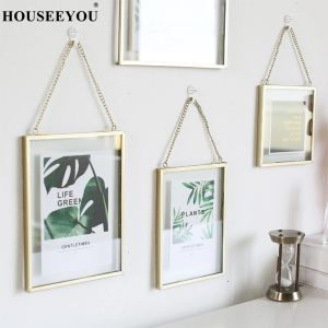 Frame Antique Brass Hanging Photo Frame Metal Glass Portrait Vintage Picture Album Holder Double Sided Gift Bronze Home Decoation