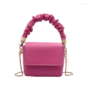 Shoulder Bags 2024 Arrival Women PU Leather Bag Violet Solid Color Fold Handle Design Strap Simple Style Mini