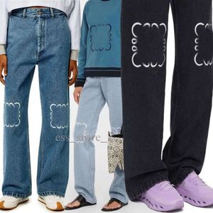 Loeweee Loewew Jeans 24Ss Top Quality Designer Trouser Legs Open Fork Tight Capris Denim Trousers Slimming Jean Pants Brand Women Clothing Embroidery Printing 630