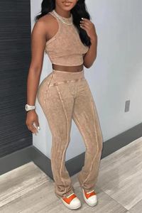 Stylish Lady Patchwork 2 Piece Set Women Sleeveless Crop Vest och Skinny Pant Suits 2024 Summer Sexy Club Party Street Tracksuit