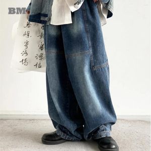 Jeans masculinos coreanos calças folgadas para homens para homens roupas de streetwear de luta de streetwar