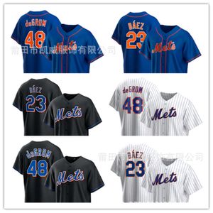 Baseballtröjor 2022 Mets 23# 48# Men's Soccer Jersey Fan Edition Skjorta broderad svart vit blå