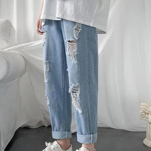 Summer Men Pants Solid Kolor Zagniarni dżinsowe studenci średniej tali