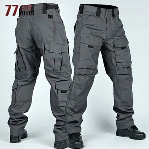 Taktyczne spodnie ładunkowe Men Multi-Pockets odporne na zużycie spodnie na zewnątrz trening wędrówki wędkarstwo swobodne luźne spodnie mężczyzna 240412