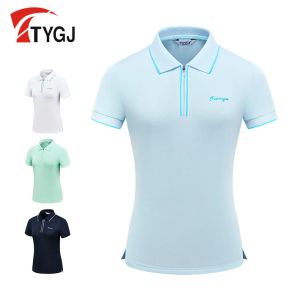 셔츠 TTYGJ 골프 셔츠 여성 짧은 소매 골프 폴로 티셔츠 여름 지퍼 칼라 스포츠 탑 레이디 슬림 통기성 골프 착용