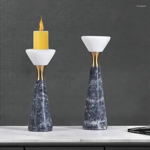 Candle Holders Modern El Double Conical Stone Splicing Decoration Candlelight Dinner Natural Marble Gray White Block Candlestick