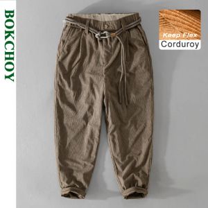 Byxor Autumn New Men's Vintage Corduroy Cargo Pants Casual Loose Simple Drawstring Soft Street Trousers F7625