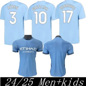 24 25 Haaland Soccer Jerseys Man Grealish City Sterling Mans Cities Mahrez Fãs Versão de Bruyne Foden 2024 2025 Camisa de futebol Kit Kit Sets Uniform