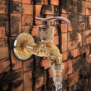 Bathroom Sink Faucets Wall Mounted Antique European Water Tap Carved Golden Decorative Garden Faucet