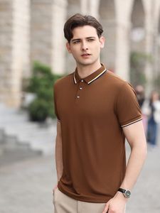 High End Brand 2024 Summer Mens Short Sleeved Classic Fashion Polo Shirt bekväm is Silk Casual Business T-Shirt 240425