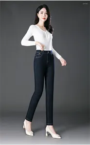 Kvinnors jeans Autumn Winter Mid Age Kvinnliga kvinnor Office Lady Mother Fashion Plus Size Cotton Stretch High Midist Pencil