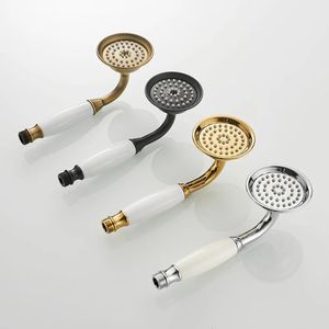 Shower Heads Antique Brass Bathroom Hand Held Shower Sprayer Head Black Gold Chrome Brass Porcelain Hand Shower Head 240416