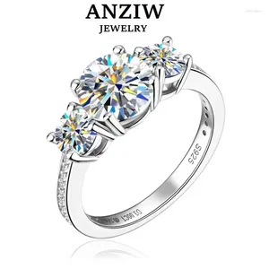 Anelli a grappolo anziw 3-pietra Real 3,6ct Moissanite Wedding for Women S925 Silver Engagement Promise Band Accessori Fine Accessori gioielli