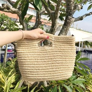 Drawstring Summer Stora kapacitet Straw Bag For Women Vintage Weaving Beach Women's Shoulder Bags Casual Solid Seaside Travel Lady Handväskor