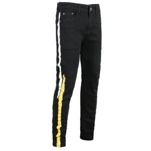 Erkek Sıska Tasarımcı Jean Black Side Stripe Biker Jeans İnce Elastik Hip Hop Pantolon 202s