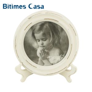 Frame Bitimes Table Picture Photo Frame Classic Vintage Retro Wood MDF With Holder Round Shape Shabbychic Home Decoration