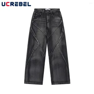 Herren Jeans gewaschen verzweißter Denimhosen Herren High Street lose Hose mit geraden Beinen