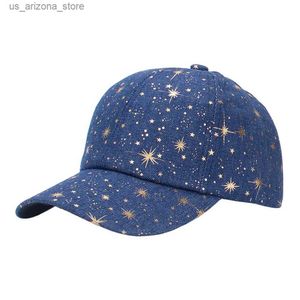 Bollkåpor Fritid Womens Denim Blue Baseball Cap med Gold Plated Star Explosive Design Q240425