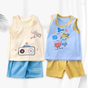 Kläder set Baby Boys Girls Vest Set Born Summer Cotton Cartoon Tank Top Shorts Two Piece Toddler Kids Daily Outfits Soft Wearing