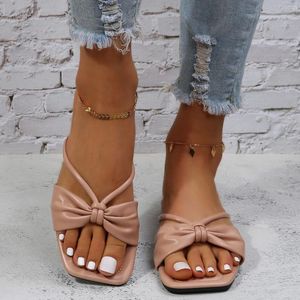 Slyckor Leisure Roman Style Bow Tie Women's Solid Color Summer Non Slip On Flat Beach Open Toe Breattable Sandals Shoes