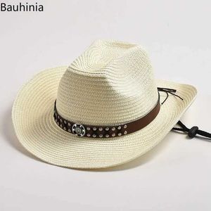 Chapéus de balde largura chapéus de caçamba oeste de capa de cowboy para homens de verão largura larga bercha de corda de corda de vento dobrável chapéus de palha ao ar livre tampa solar de praia y240425