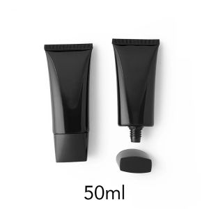 Removers 10pcs Empty 50g Flat Tube Refillable Makeup Hand Cream Black Plastic Bottle 50ml Cosmetic Lotion Packaging Container