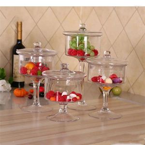 Storage Bottles Transparent Glass Jars Decorative Fruit Bowl Candy Pot Crystal Jar With Lid Kitchen Spice Organizer